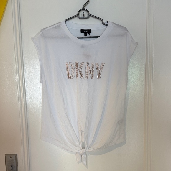 Dkny Tops - DKNY White Tie-Front Logo Top NWT